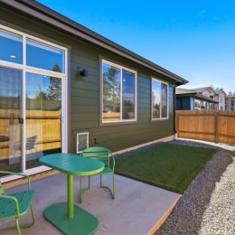 patio with a table and two chairs